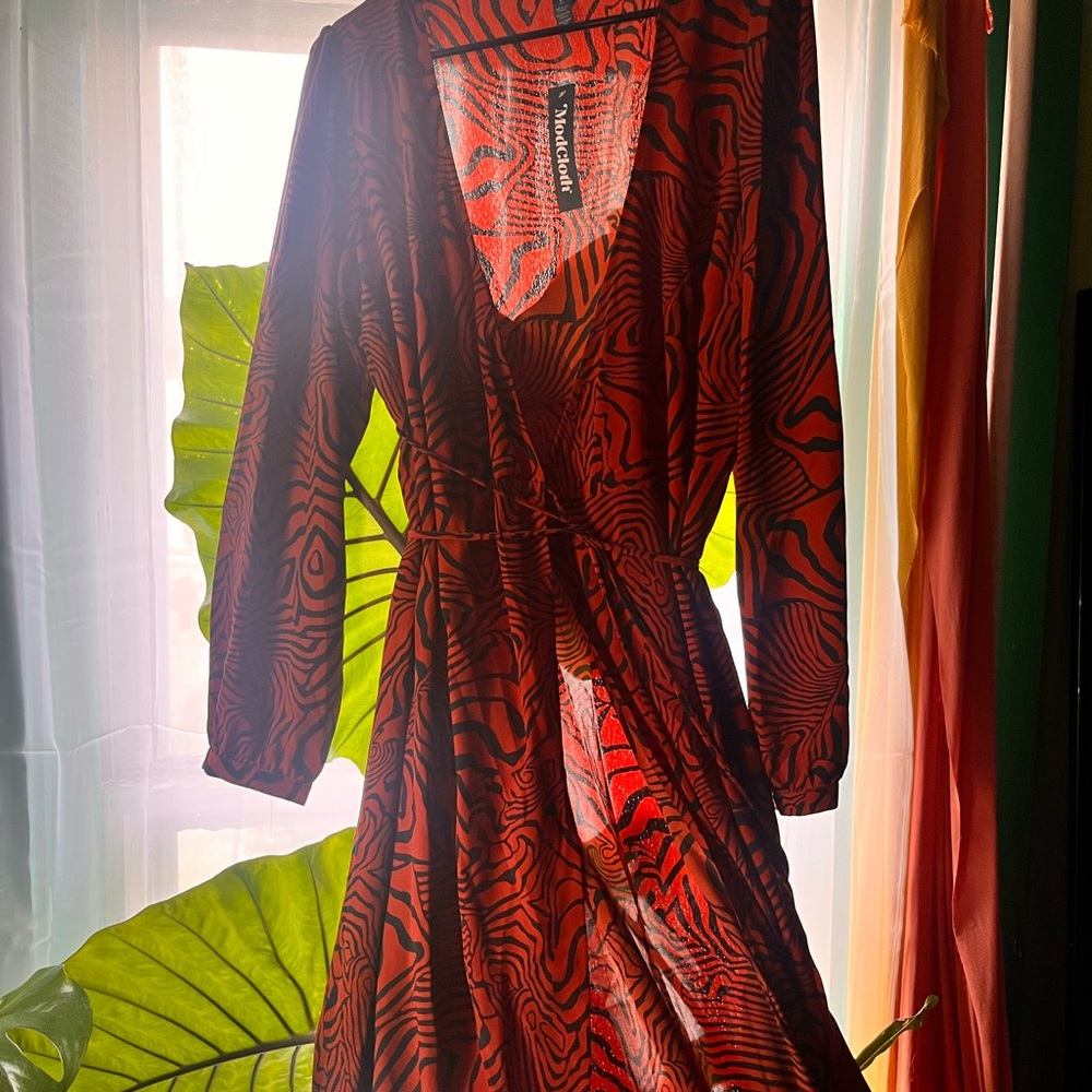 ModCloth abstract tiger print wrap dress size L